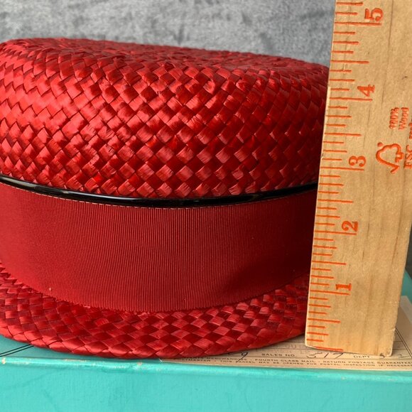 Vintage Neusteters Denver Red Straw Hat With Box size 22 Net lining w/Box Nice! - Picture 11 of 13